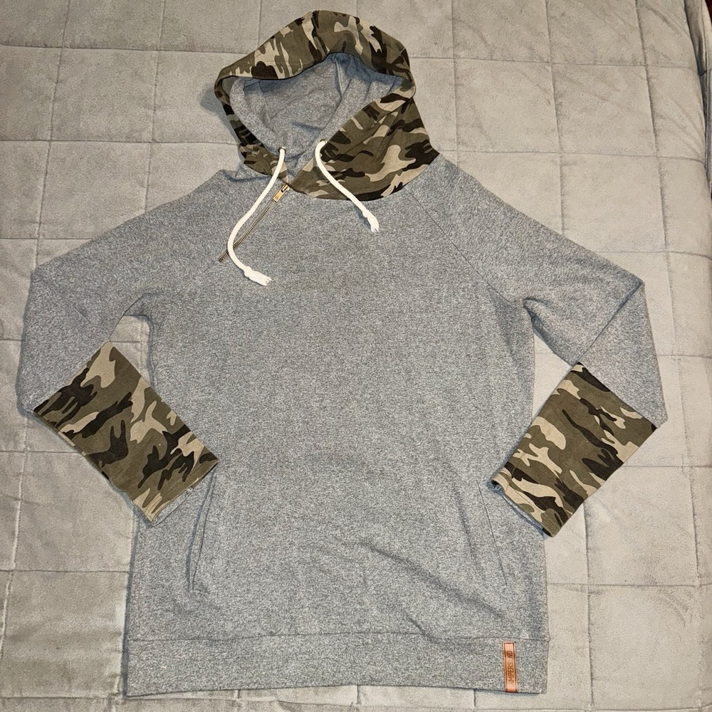 Ampersand‎ Avenue Women's XL Double Hood Hoodie Sweatshirt Grey Camo